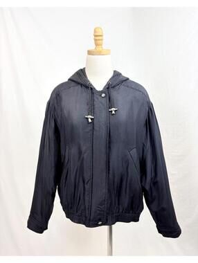 Vintage Black Silk Hooded Bomber Jacket Small Medium BB Dakota Pret à Porter